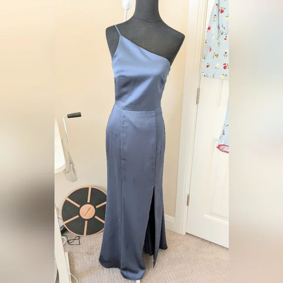 Amsale Kaia One Shoulder Dress In Amethyst Navy Size 2 - Picture 3 of 9